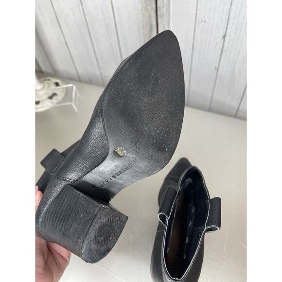 Lucky Brand Pointed Cowboy Western Leather Pull On Ankle Booties Black Size 8.5 - Picture 5 of 5